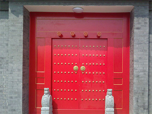 长垣中国传统四合院系列朱红色中式木制大门木作